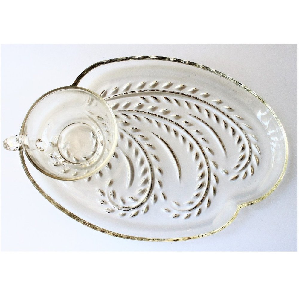 Vtg Federal Glass Luncheon Plate Cup Set Homestead Wheat Cottagecore Farmhouse